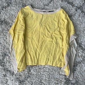 BEBE Woman's Yellow Tan Colorblock Batwing Sheer Tunic Top Size XS